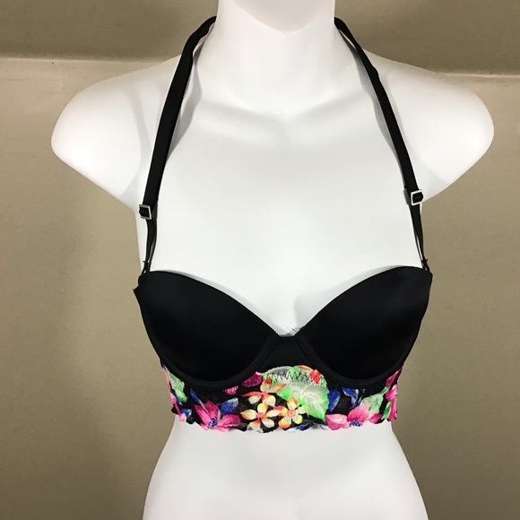Victoria’s Secret Pink Bustier Bra Floral Lace 34B - Picture 1 of 8